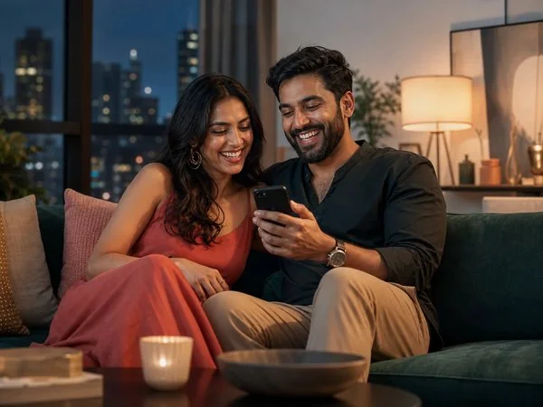 Warm Indian couple sharing a genuine relaxed moment together