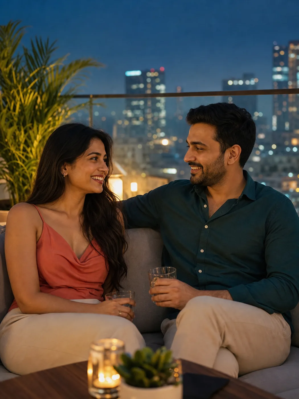 Terrace bar in Gurgaon with evening skyline views